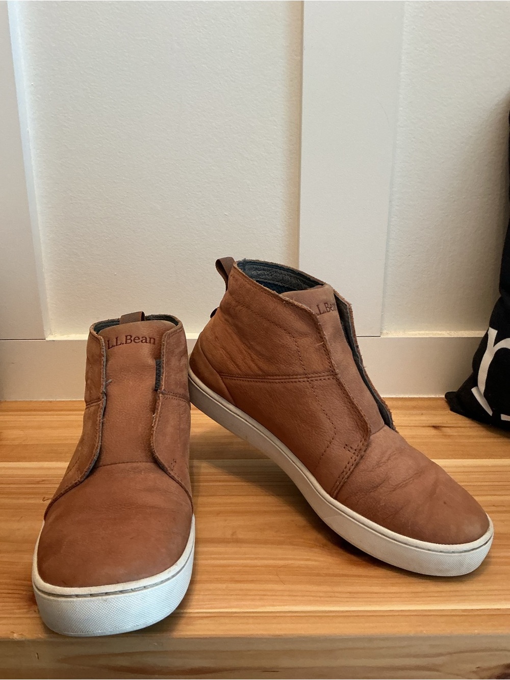 L.L. Bean Women’s Tan Leather High-Top Slip-On Sneakers